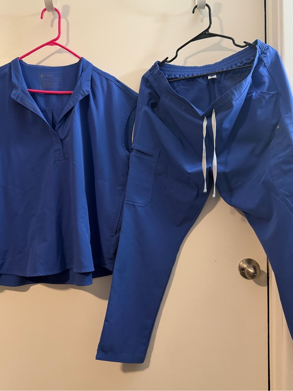 FIGS women's Winning Blue Rafaela Scrub Top and Skinny pant set